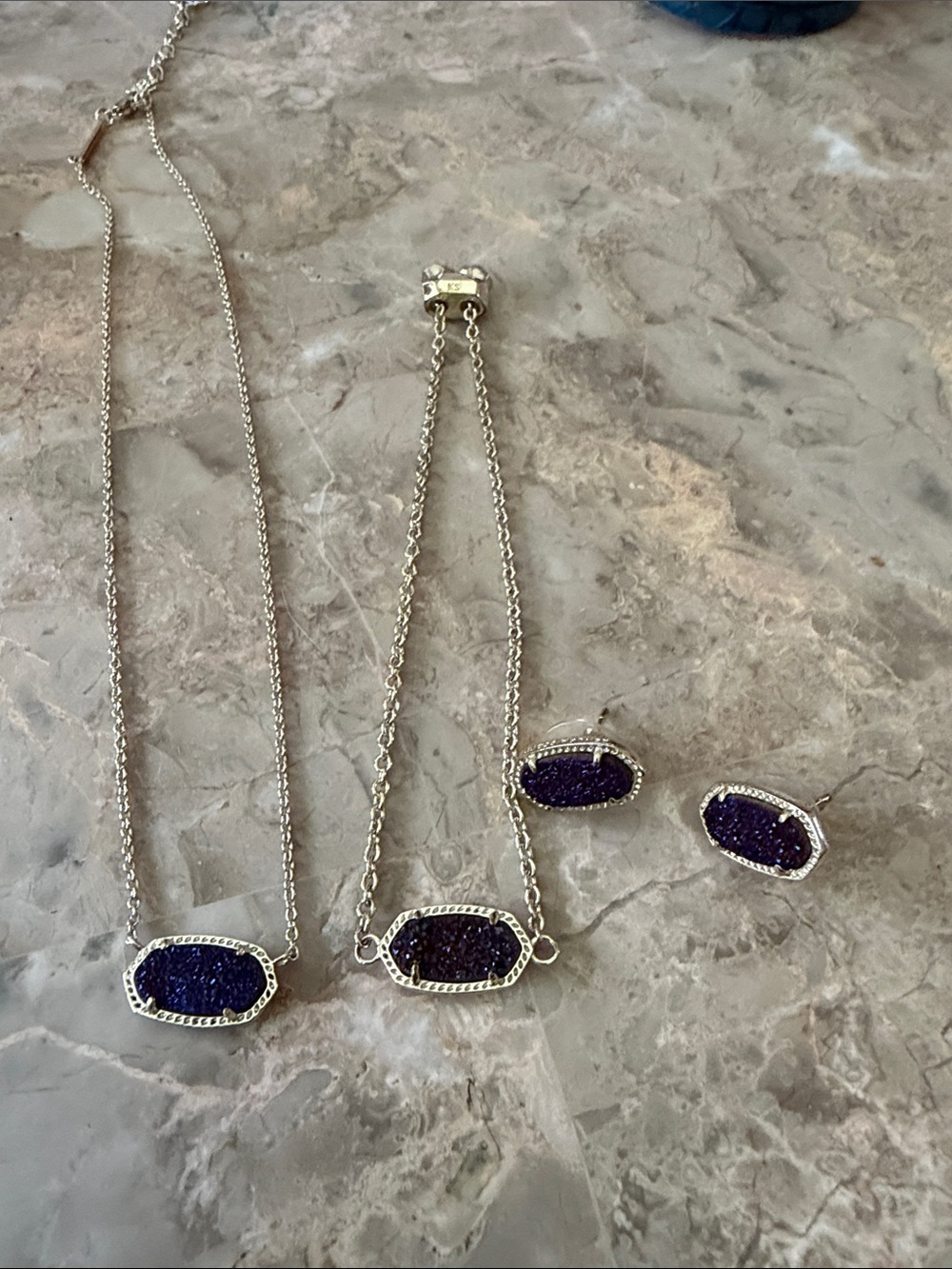 Kendra Scott Purple Sparkle Silver 3-Piece Set – Necklace Bracelet Earrings